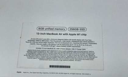 Apple Macbook Air 2020 M1 8GB 256GB - Gold