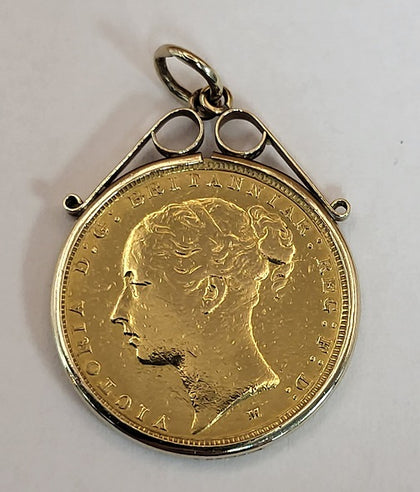 22ct 1886 Full sovereign (7.98G) With 9ct Necklace Mount (0.76G) - Total Weight 8.74G