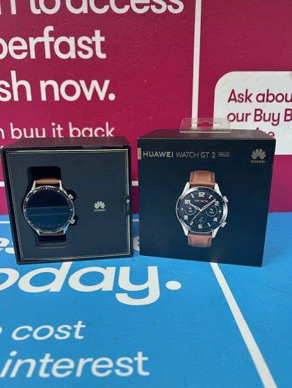 HUAWEI WATCH GT 2 46MM SILVER WITH BROWN STRAP **BOXED**.