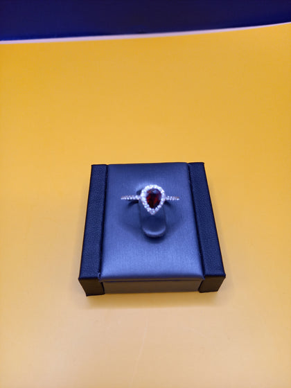 Silver Red Tear Drop Ring Size-M