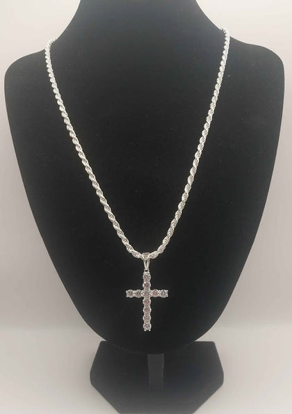 *BRAND NEW* 925 rope style chain with big cross pendant 35.2g 24
