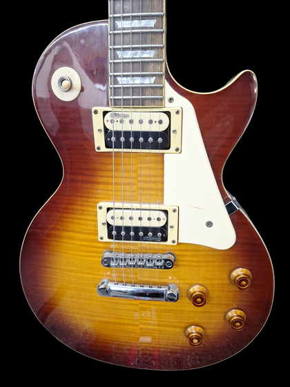 Epiphone Les Paul Classic Honey Burst 6 string electric guitar with beatles strap