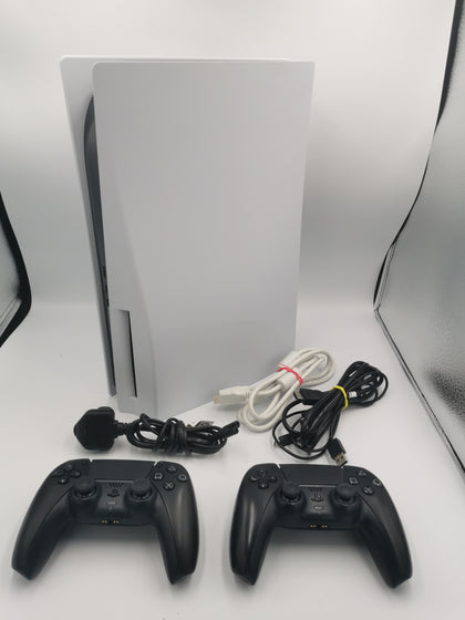 Playstation 5 Console, 825GB, White, Unboxed with 2 Black Sony Controllers
