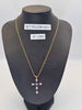 9ct Yellow Gold Curb Chain Necklace With Amethyst & CZ Cross Pendant - 18" Long - 6.06 Grams