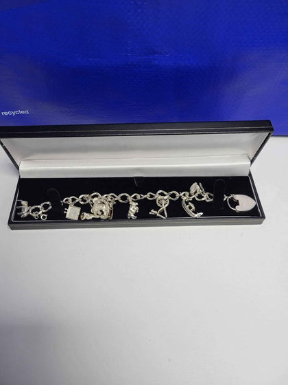 925 Sterling Silver Curb Charm Bracelet - 32.07 Grams - 8