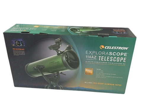 Celestron Explorascope 114Az Telescope - Boxed With Tripod And Accessories - 3x Barlow Lenses And Free Downloadable App