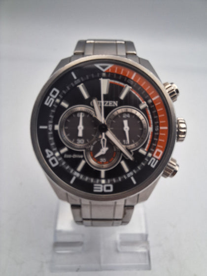 Citizen mens eco-drive black/orange chronograph stainless steel watch BOXED