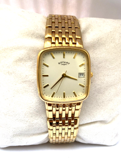 Rotary Mens Vintage Calendar Quartz Gold Plated Bracelet Watch GB00510 10/311