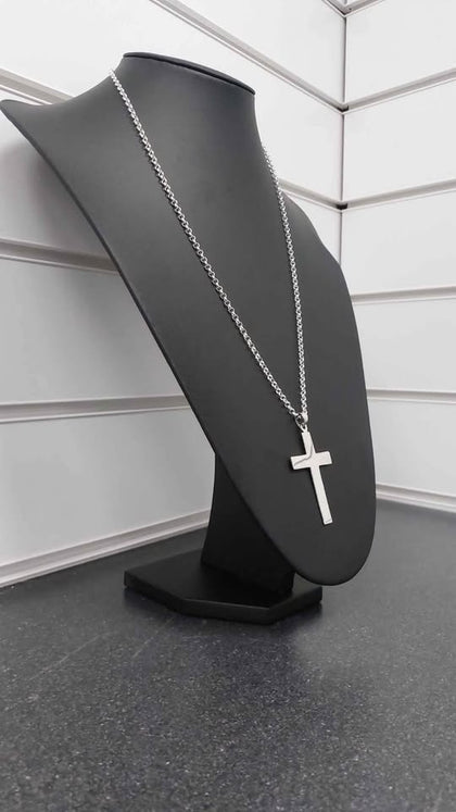 STERLING SILVER NECKLACE CROSS, ROUND BELCHER CHAIN, 925 HALLMARKED **BRAND NEW**