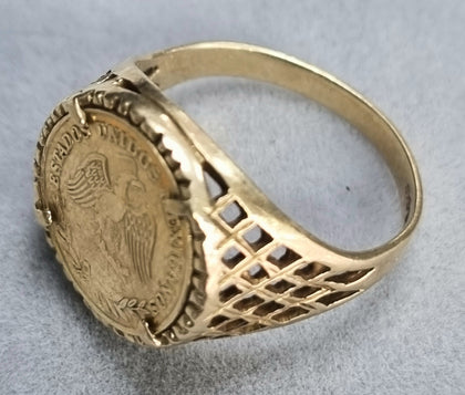 9ct Gold Mexican Estados Unidos Emperador Peso Coin Ring