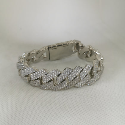 925 Silver Cuban Style Thick Bracelet, Cubic Zirconia Stones, 148.11Grams, 9