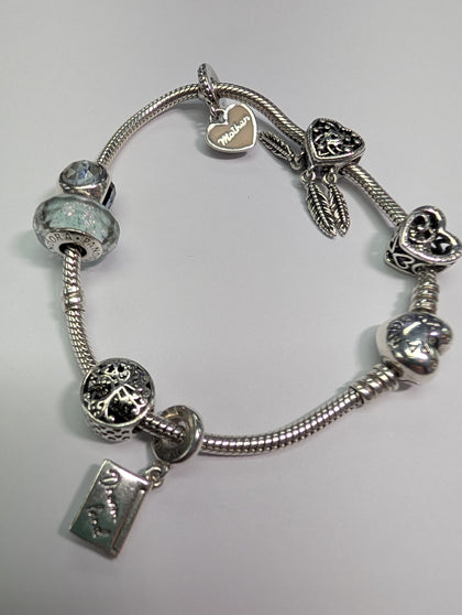 Silver Pandora Charm Bracelet With 7 Charms