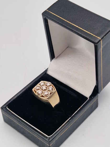**20% OFF** 14ct Yellow Gold Mens Vintage CZ Cluster Ring - 8.95 Grams - Size R