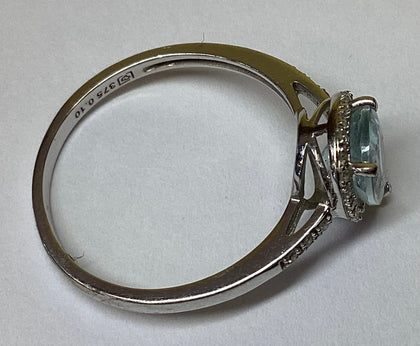 9CT White Gold Aqua Marine Pear Ring size S
