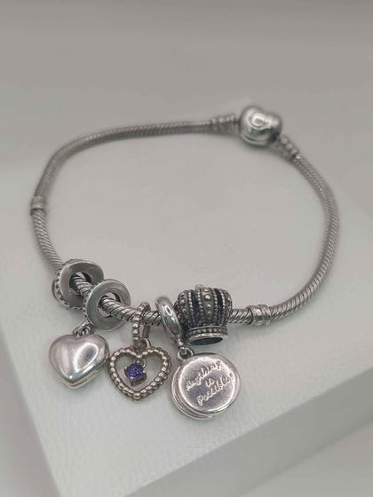 (925 ALE Hallmarked&Tested), Pandora Bracelet With Five Charms, Boxed