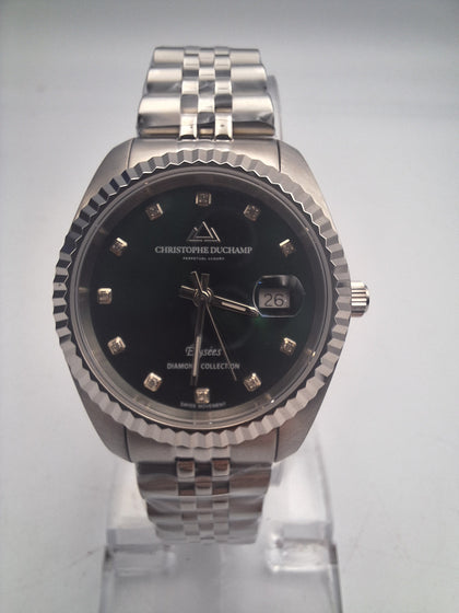 **LIKE NEW** Christophe duchamp elysees CD7201-13 ladies green dial quartz watch with cards and box