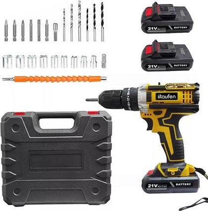 ikaufen Cordless Drill Driver, 21V Electric Drill Screwdriver Kit with 25+1 Torque, 2