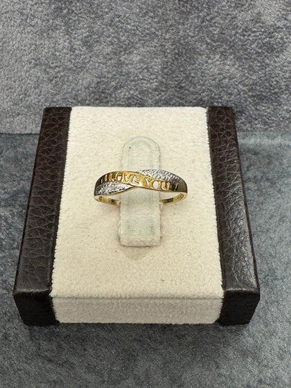 9ct Yellow / White Gold & Diamond 'I Love You' Ring - Size M