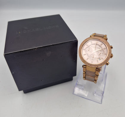 Michael kors MK-5896 ladies parker chronograph watch with swarvovski crystals boxed