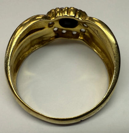 18CT GOLD DIAMOND AND SAPPHIRE RING P 1/2
