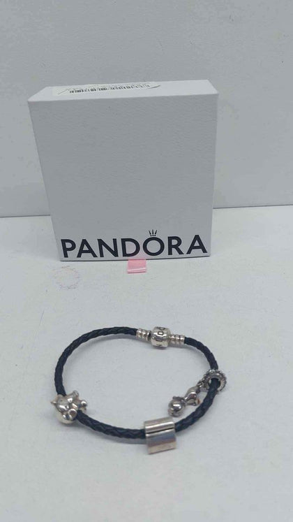 Pandora (ALE 925) Fabric Braided Charm Bracelet W/ 3x Sterling Silver Charms - 7