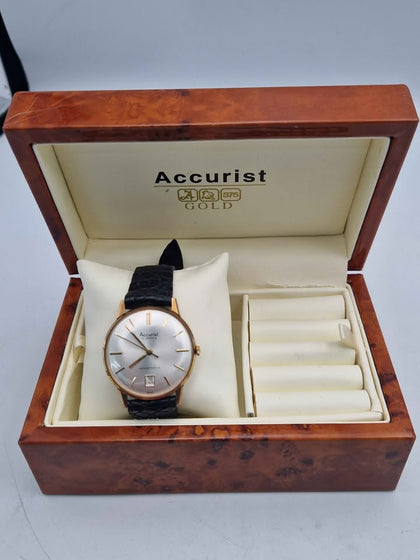 Accurist 9CT Yellow Gold Cased (Approx 8 Grams) Manual Wind Vintage Watch - Boxed In Good Condition