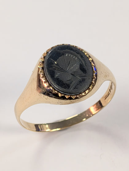 9ct gold HEMATITE signet ring