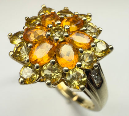 9ct gold orange fire flower ring size U
