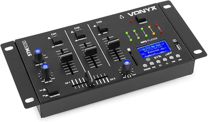 Vonyx STM3030 4 Channel DJ Mixer with Bluetooth, USB MP3 Playback & Recording, SD Card, 2 Microphone Inputs, Crossfader, Compact Audio Mixing Console