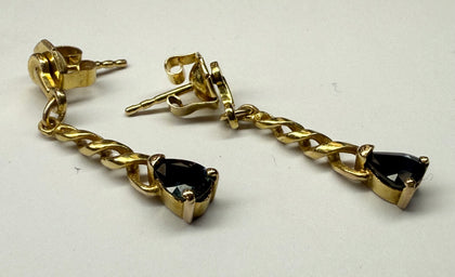 9ct yellow gold deep blue stone dangle earrings