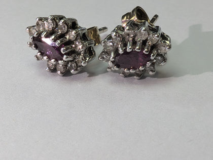 9CT GOLD DIAMOND & RED STONE EARRINGS PRESTON STORE