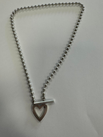 Gucci Sterling Silver Heart Toggle Beaded Boule Necklace.