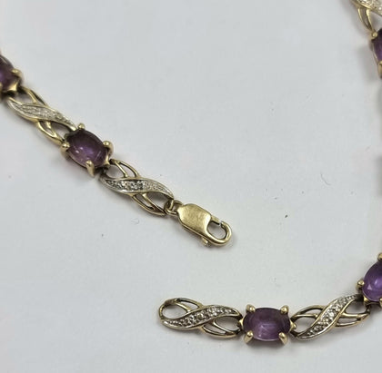 9ct Gold Diamond/Amethyst Tennis Bracelet 8