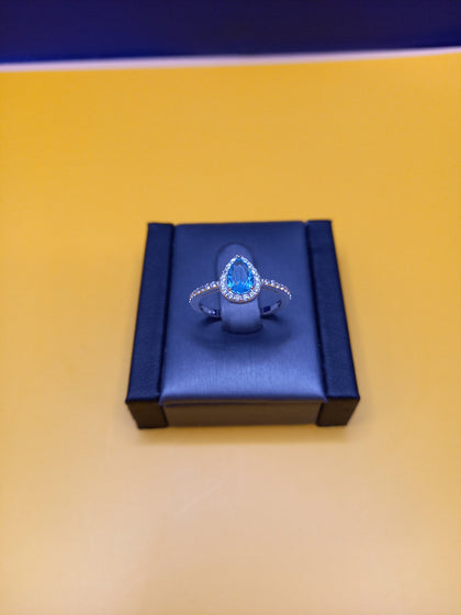 Silver Tear Drop Ring Blue Stone Size-N