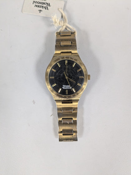 *Black Fraiday Sale* Viviene Westwood Watch Vv249bkgd Black Face Gold Colour
