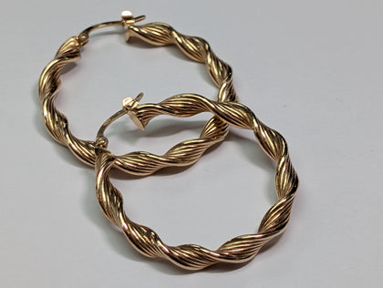 9ct gold textured twist hoop earrings