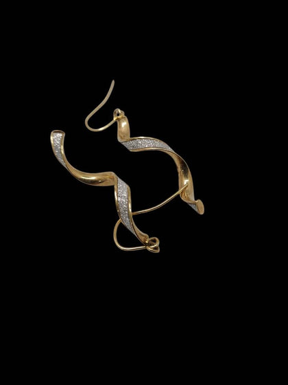 Pair 9ct Yellow Gold Spiral Earrings With Stones (Not DIA) - 1.82 Grams