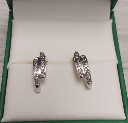 9ct White Gold Diamond Double Bar Stud Earrings