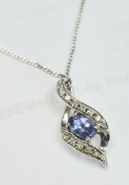 9ct White Gold Tanzanite/Diamond Necklace 18