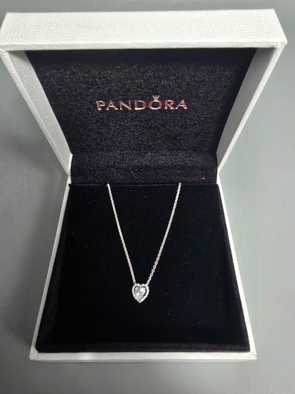Pandora Necklace With HEART white stone Pendent (ALE) 925 3.9G 18'' in Length