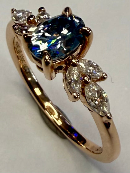 9ct Rose Gold Blue Moissanite Ring Size J