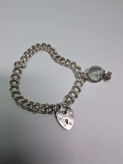 SILVER 925 CHARM BRACELET WITH HEART LOCK