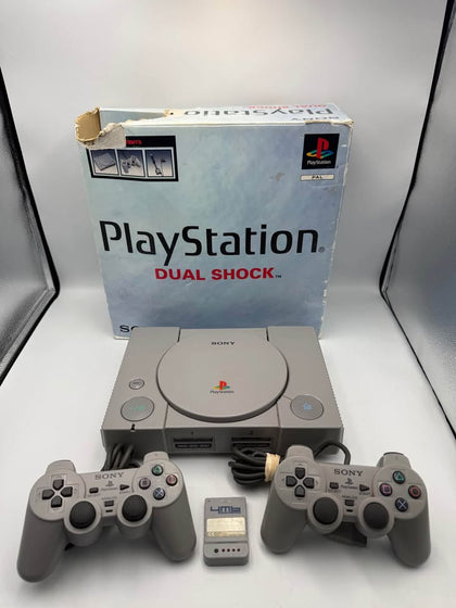 SONY PLAYSTATION 1 CONSOLE, GREY, x2 DUALSHOCK CONTROLLER, BOXED