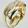 9ct three coloured tri ring with diamonds size P