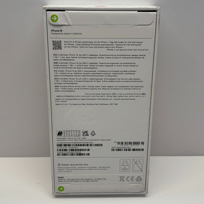 Apple iPhone 16 Unlocked Model A3287 128GB in Pink Sealed