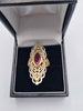 14ct Yellow And White Gold Marquise Red Gemstone Patterned Fancy Ring - Size R - 3.90 Grams