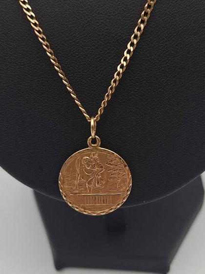 9ct Yellow Gold Curb Chain With St.Christopher Pendant - 20