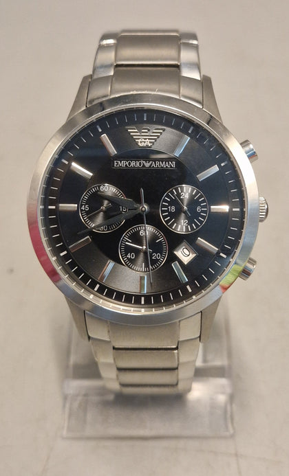 Emporio Armani Silver Steel CHRONOGRAPH Mens Watch Black Dial AR2434