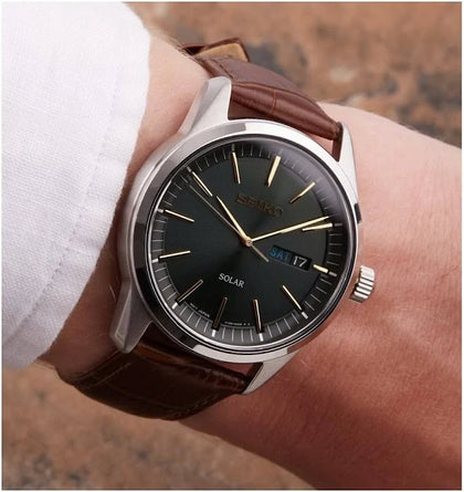 Seiko Solar Men's Brown Leather Strap Watch