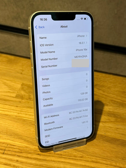 Apple iPhone 16e - 128GB - White (Unlocked) BH 100% Apple Warranty 04/09/26